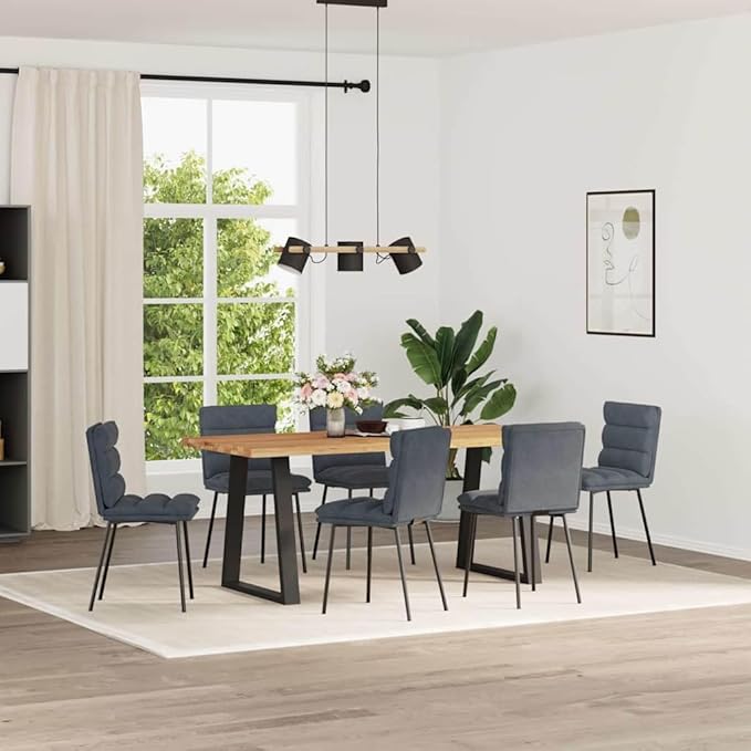 Set of 6 Dark Gray Velvet Dining Chairs Modern Ergonomic Comfortable Seating for Dining Room Kitchen Living Room Accent Furniture
