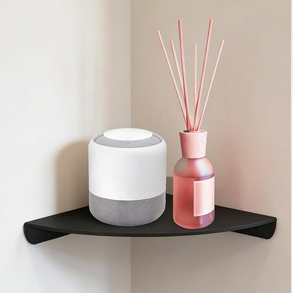 Small Floating Corner Shelves Metal Corner Wall Mounted Shelf Curved Corner Hanging Shelving for Bathroom, Kitchen, Living Room, Office, Bedroom & Dorm (Black 1 pcs)