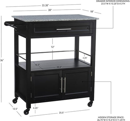 Linon Cameron Granite Top Kitchen Cart, 36.02" x 24.02" x 17.99", Black