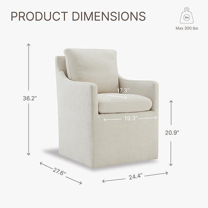 KISLOT Upholstered Dining Chairs with Casters, No Assembly Modern Accent Armchair with Rollers for Dining Room, Bedroom, Living Room, Reading Room, Already Assembled, Beige, 4 Box