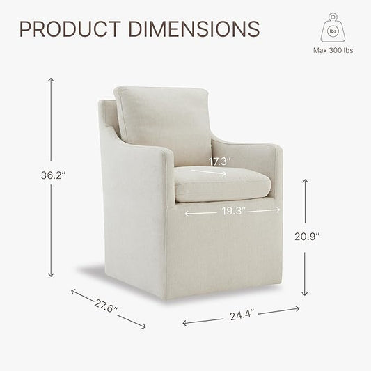 KISLOT Upholstered Dining Chairs with Casters, No Assembly Modern Accent Armchair with Rollers for Dining Room, Bedroom, Living Room, Reading Room, Already Assembled, Beige, 2 Box