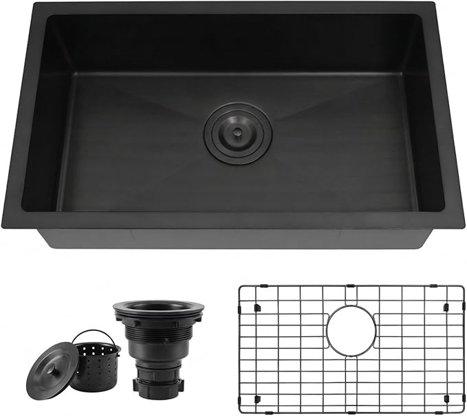 RV Kitchen Sink 25 X 15 inch,Black Undermount Kitchen Sink with 7 inch Depth,Stainless Steel Kitchen Sinks for RV,Outdoor Caming Van Sink