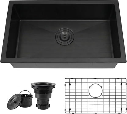 RV Kitchen Sink 25 X 15 inch,Black Undermount Kitchen Sink with 7 inch Depth,Stainless Steel Kitchen Sinks for RV,Outdoor Caming Van Sink