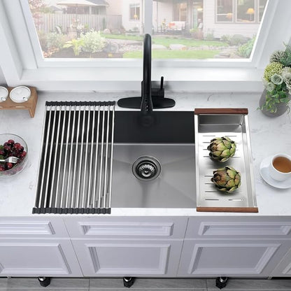 27 Inch Black Undermount Sink -Bokaiya 27x19 Undermount Kitchen Sink Deep Single Bowl Stainless Steel Black Kitchen Sink with Colander