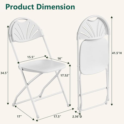 8 Pack White Plastic Folding Chairs, Outdoor Portable Folding Chair with Steel Frame, 400lbs Capacity Stackable Foldable Chairs for Patio, Garden, Picnic, Kitchen, Events