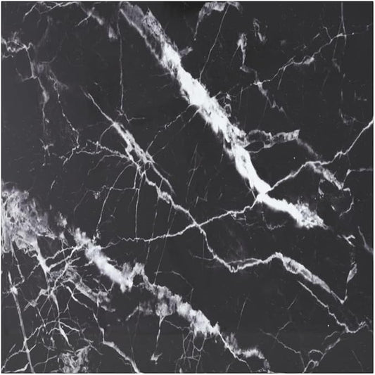 31.5 x 31.5 inch Square Tempered Glass Table Top in Black White Marble Design, Modern Indoor Dining Coffee Countertop Tabletop for Living Room Kitchen and Office