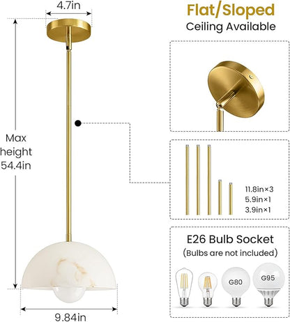 Modern Pendant Light Fixtures: 10 Inch Resin Shade Mid Century Chandelier - Adjustable Gold Pendant Lighting for Kitchen Island Living Room Hallway