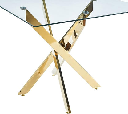 Square Glass Dining Table 35.4'' Inch Modern Square Kitchen Table with Metal Legs Durable Stylish Dinner Table for Dining Room Kitchen