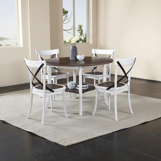 46" Rustic Dark Wood Island Table, Rustic Dining Table with Functional Storage, Farmhouse Dining Table for Small Home Gatherings, Antique Dark Oak,Antique White