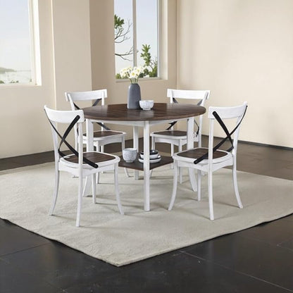46" Sturdy Rustic Dark Wood Island Table, Rustic Dining Table with Modern Farmhouse Style, Farmhouse Dining Table with Storage Shelf for Small Gatherings, Antique Dark Oak,Antique White