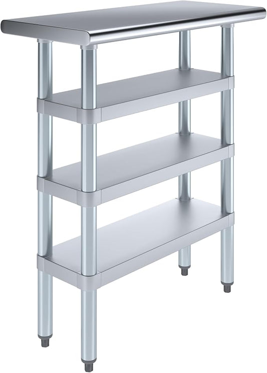 AmGood Stainless Steel Work Table with 3 Shelves | Kitchen Island Food Prep | Laundry Garage Utility Bench | NSF Certified (30" Long x 14" Deep)