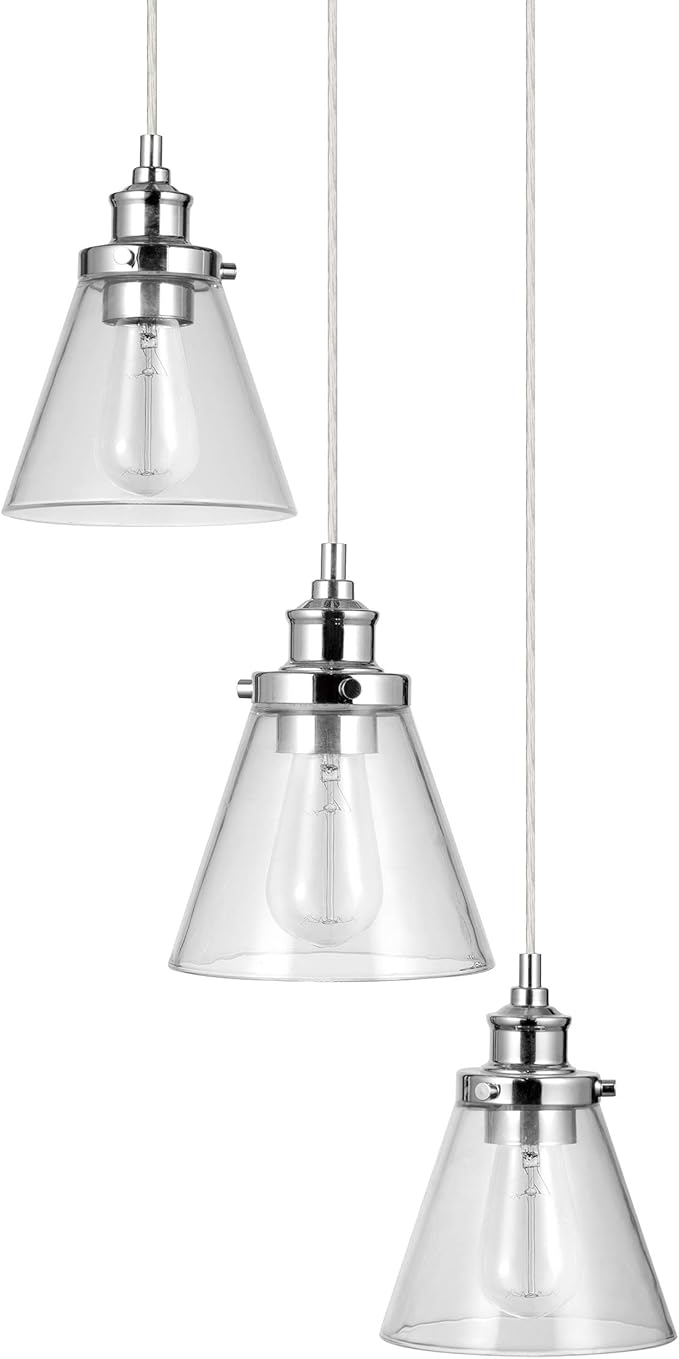 Globe Electric 61037 Jackson 3-Light Pendant, Chrome, Clear Glass Shade, Bulbs Included, 220 Lumen