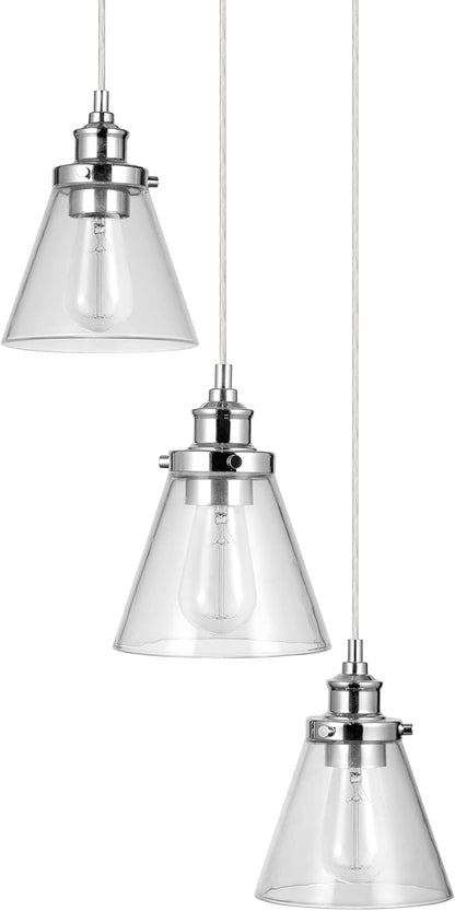 Globe Electric 61037 Jackson 3-Light Pendant, Chrome, Clear Glass Shade, Bulbs Included, 220 Lumen
