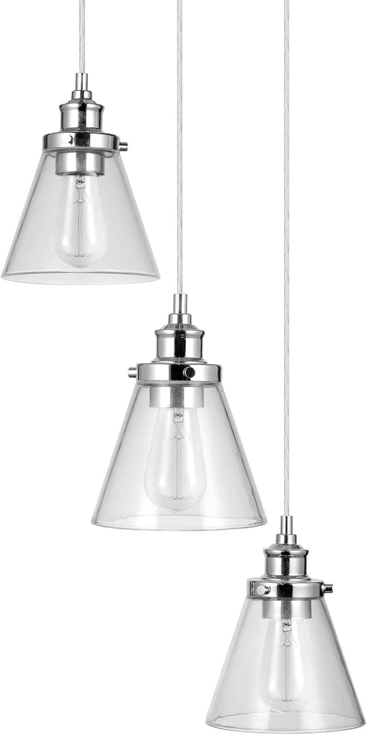 Globe Electric 61037 Jackson 3-Light Pendant, Chrome, Clear Glass Shade, Bulbs Included, 220 Lumen