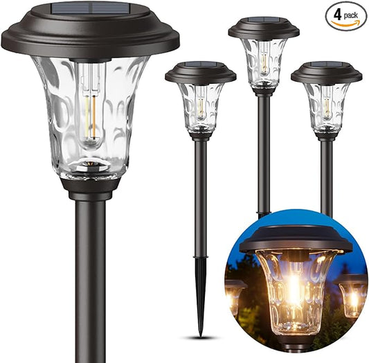 XMCOSY+ Solar Pathway Lights, 4 Pack Metal Solar Lights Outdoor Waterproof, 20/40LM Bright Solar Powered Garden Light for Yard Backyard Landscape Path Driveway Walkway Outside (Warm/Cool White)