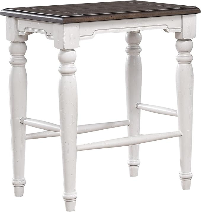 Sunset Trading French Chic w 2 Backless Stools 3PC Fully Assembled 71" Dropleaf Kitchen Island Set, Distressed Antique White and Walnut Brown