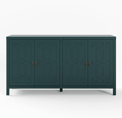 RoyalCraft Modern Sideboard Buffet Cabinet, 60'' Green Credenza with 4 Doors and Adjustable Shelves, Kitchen Buffet Table Coffee Bar Wine Bar Cabinet for Dining Room, Living Room, Forest Green