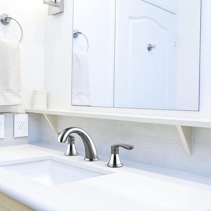 Bathroom Sink Faucet, Faucet for Bathroom Sink, Widespread Chrome Bathroom Faucet 3 Hole with Stainless Steel Pop Up Drain and cUPC Lead-Free Hose - (Chrome)