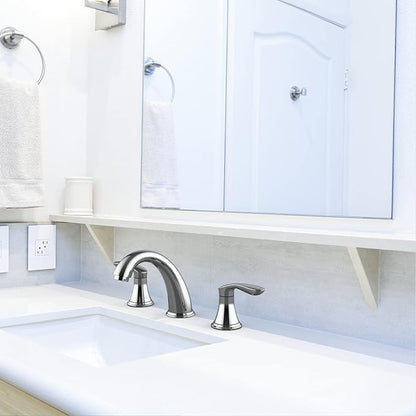 Bathroom Sink Faucet, Faucet for Bathroom Sink, Widespread Chrome Bathroom Faucet 3 Hole with Stainless Steel Pop Up Drain and cUPC Lead-Free Hose - (Chrome)