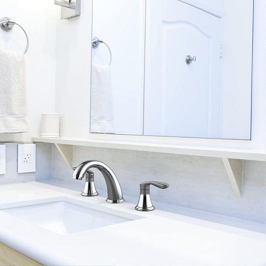 Bathroom Sink Faucet, Faucet for Bathroom Sink, Widespread Chrome Bathroom Faucet 3 Hole with Stainless Steel Pop Up Drain and cUPC Lead-Free Hose - (Chrome)