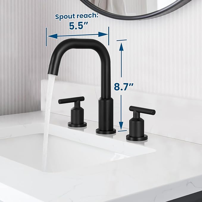 gotonovo 8 Inch Widespread Bathroom Sink Faucet 3 Hole 2 Handles Lavatory Basin with Pop Up Drain with Hot and Cold Mixer Valves Vintage Matte Black
