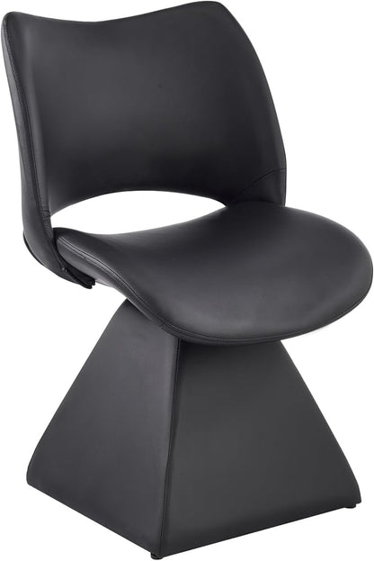 Swivel Dining Chair Upholstered Faux Leather Accent Seat with Curved High Back, Cushioned Foam Padding, Metal and Wood Support, Modern Armless Vanity Desk Chair for Kitchen Island, Dining Room (Black)