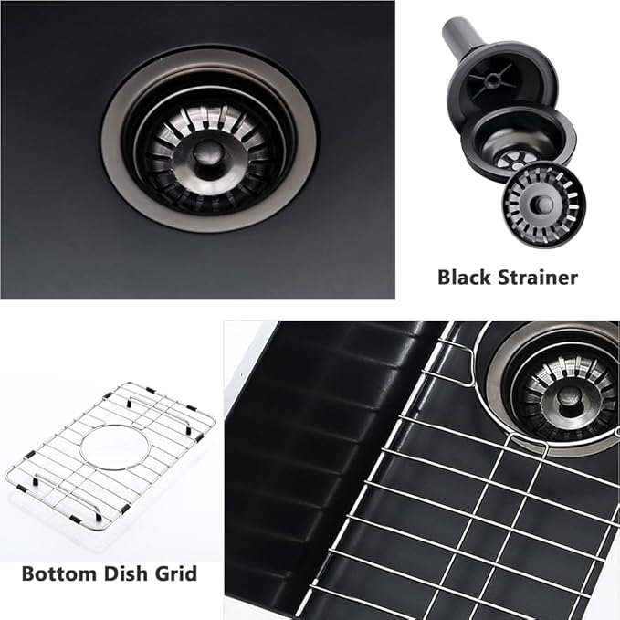 12 Inch Black Bar Sink Undermount-VASOYO 12x16 Rv Sink Kitchen Bar Sinks Black Quartz Composite Oudoor Single Bowl Deep Kitchen Sinks with Bottom Grid