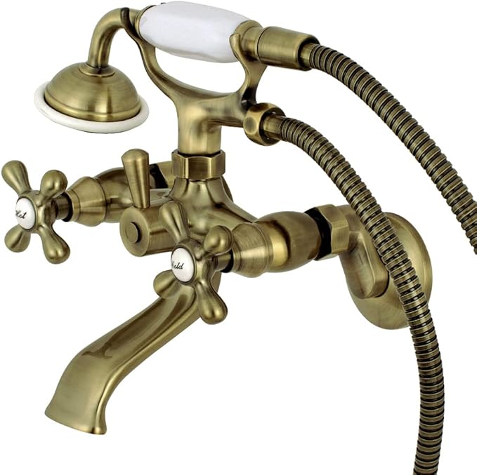 Kingston Brass Kingston KS265AB 6-In Adjustable Centers Wall Mount Tub Filler, Antique Brass
