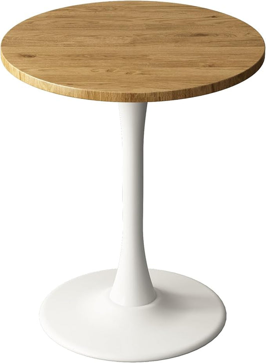 Round Dining Table 24" Circle Tulip Table with Wood Thickened Tabletop & Sturdy Metal Pedestal Mid Century Modern Leisure Bistro Kitchen Tables 2 People Small Places Living Room Cafe,Oak