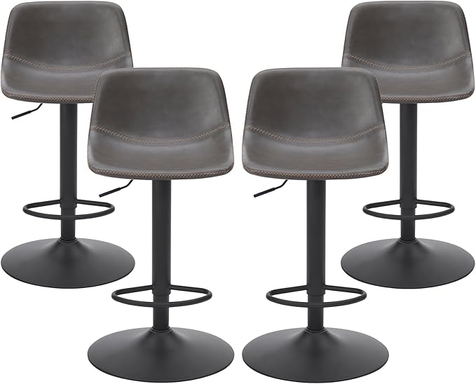 Adjustable Bar Stools Set of 2, Swivel Bar Stools, Bar Height Stools with Back Support Counter Height Bar Chairs Pu Leather Bar Stool for Kitchen Island Rustic Bar stools