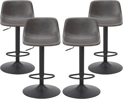 Adjustable Bar Stools Set of 2, Swivel Bar Stools, Bar Height Stools with Back Support Counter Height Bar Chairs Pu Leather Bar Stool for Kitchen Island Rustic Bar stools