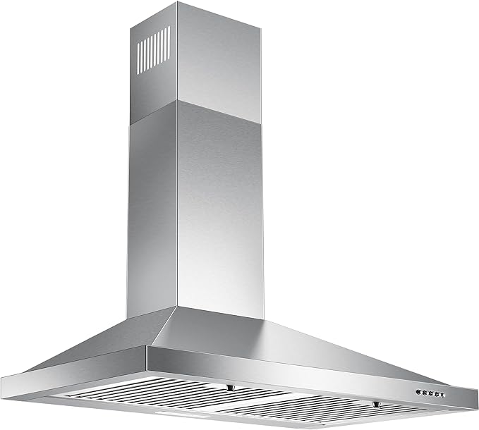 Range Hood 30 inch, Wall Mount Vent Hood in Stainless Steel, Ducted/Ductless Convertible Duct, Kitchen Hood w/Baffle Filters, 3 Speed Fan, Energy Saving LED Light, Push Button Control