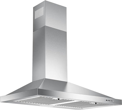 Range Hood 30 inch, Wall Mount Vent Hood in Stainless Steel, Ducted/Ductless Convertible Duct, Kitchen Hood w/Baffle Filters, 3 Speed Fan, Energy Saving LED Light, Push Button Control