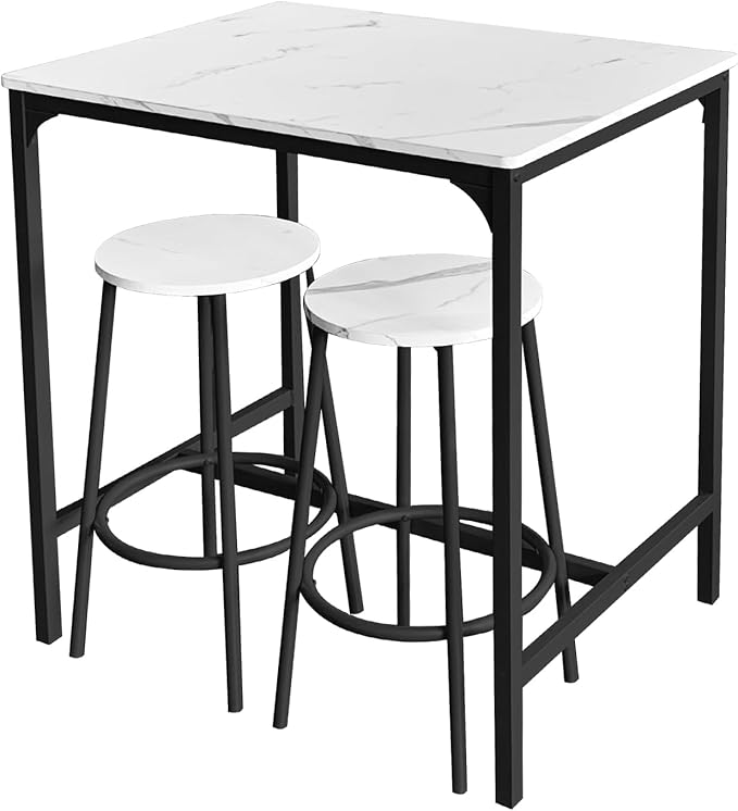 AT-VALY 3-Piece Bar Table Set with 2 Stools,Dining Room Table Set,Small Spaces (Black)