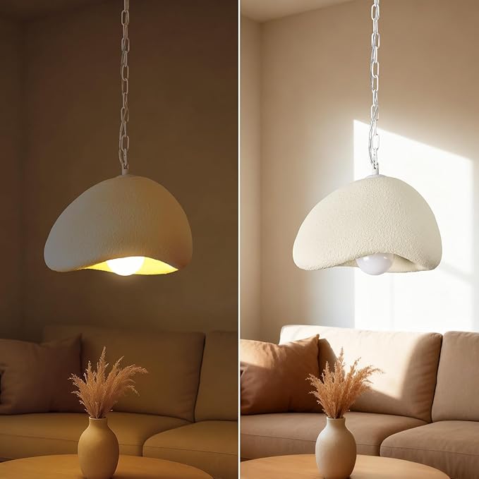 Wabi Sabi Pendant Lights,15.7in White Modern Pendant Light Resin Hanging Lamp Kitchen Island Lighting Modern Japandi Chandelier for Dining Room Bedroom Hallway Restaurant Foyer