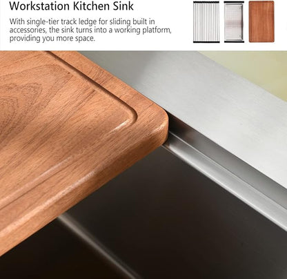 30 Inch Drop in Kitchen Sink, 30x22 Single Bowl Drop in Sink Kitchen Topmount Workstation 16 Gauge Stainless Steel Sink Deep Basin with Offset Drain