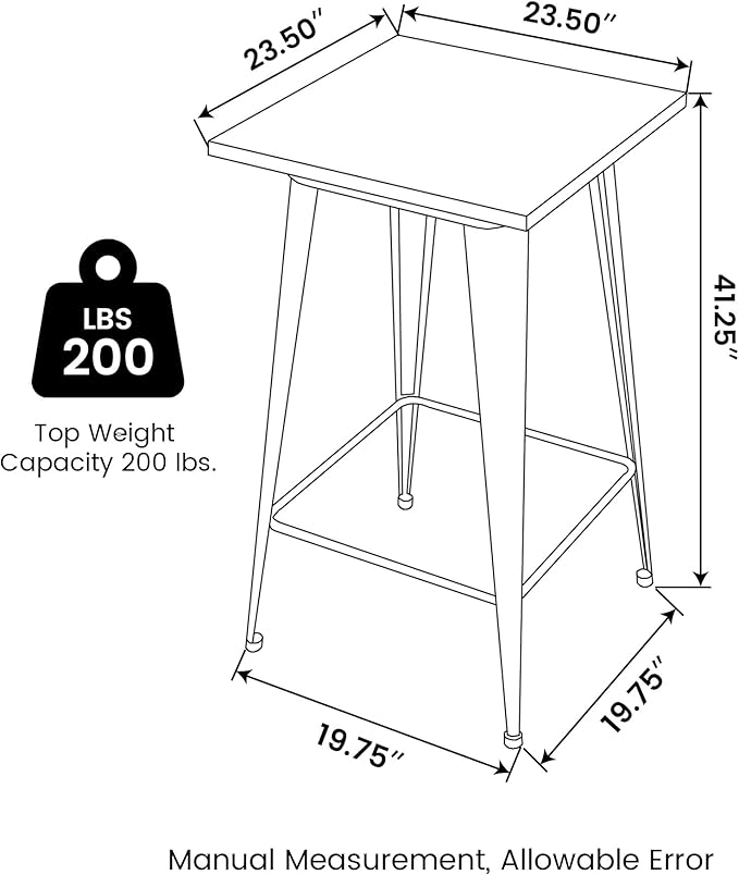 Glitzhome Bar Table and Chairs Set, Square Black Steel Pub Table with Soild Elm Wood Top and Bar Height Adjustable Swivel PU Leather Bar Stool for Breakfast Nook Living Room Small Space Restaurant