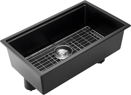 VEVOR 33 inch Kitchen Sink Workstation, Top Mount Granite Sinks, Drop-In Single Bowl Farmhouse Basin with Multiple Accessories, Household Dishwasher Sinks (18"D x 30"W x 9"H)