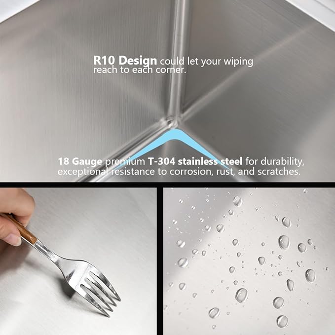 25 Inch Laundry Sink, 25x22 Drop in Kitchen Sink Stainless Steel Utility Sink with Cleaning Brush 12 Inch Deep Single Bowl 16 Gauge Laundry Room Outdoor Basin