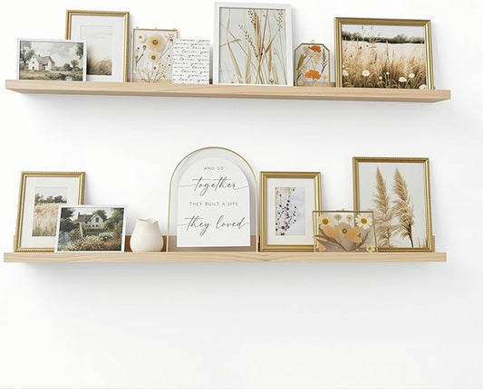 AZSKY 2pc 36in Natural Wood Floating Shelves, Country Rustic Style Wall Shelves for Kids Books, Photo Picture Ledge, Nursery Decor