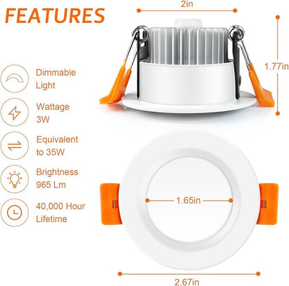 inShareplus 6 Pack 2 Inch LED Recessed Lighting, Downlight Dimmable 3W (35W Equivalent), 5000K Daylight White, CRI80, Recessed Light Fixtures with LED Driver