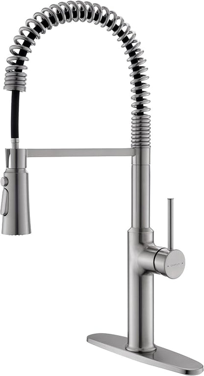 Brushed Nickel Kitchen Faucets, Brass 22 inch Commercial High Arc Single Handle Kitchen Faucets for Pull Down Sprayer Modern Spring with Deck Plate