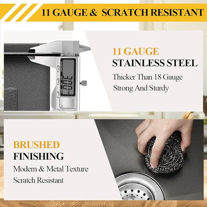 Black Kitchen Sink, Stainless Steel Drop In 33x22x9 Inch Single Bowl Topmount Kitchen Sink Combo-Stainless Grid,Soap Dispenser,Faucet Mat,Drain Strainer Set for Modern Style Kitchen&Bar
