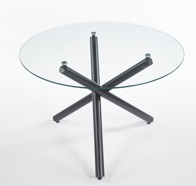 Round Glass Dining Table,Glass Dining Room Table with Metal Legs, Modern Glass Kitchen Table for Home, Kitchen, Dining Room