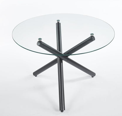 Round Glass Dining Table,Glass Dining Room Table with Metal Legs, Modern Glass Kitchen Table for Home, Kitchen, Dining Room