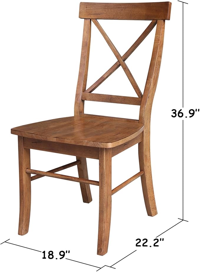 IC INTERNATIONAL CONCEPTS Set of Two Solid Wood X-Back Chairs in Distressed Oak