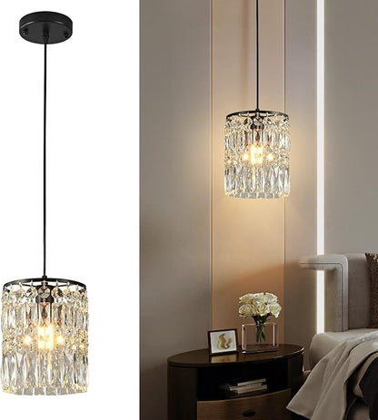 1-Light Crystal Pendant Lighting Modern Black Chandelier for Bedroom Adjustable Kitchen Island Lighting Unique Ceiling Lights Fixtures for Living Room Entrance Hallway