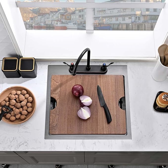 21 Inch Black Drop In Kitchen Sink Workstation -Wesliv 21x20 Inch Black Drop In Outdoor Bar Sink 16 Gauge Single Bowl Workstation RV Small Kitchen Bar Sink with Cutting Board
