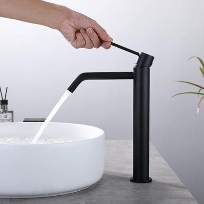 Black Vessel Sink Faucet with Drain Assembly and cUPC Supply Lines, JXMMP Stainless Steel Matte Black Faucets for Bathroom Sink, Tall Bathroom Faucet JXM1001BK