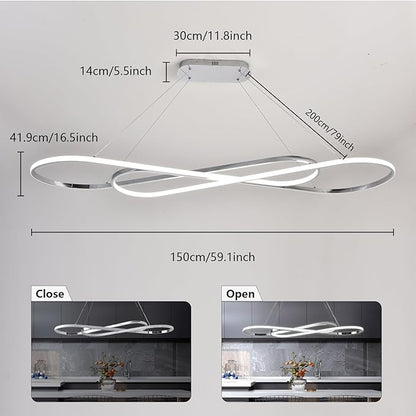 Large Led Chandeliers for Dining Room 59.06in Big Pendant Light for Kitchen Island Dimmable with Remote Ceiling Hanging Pendant Light Height Adjustable for Living Room